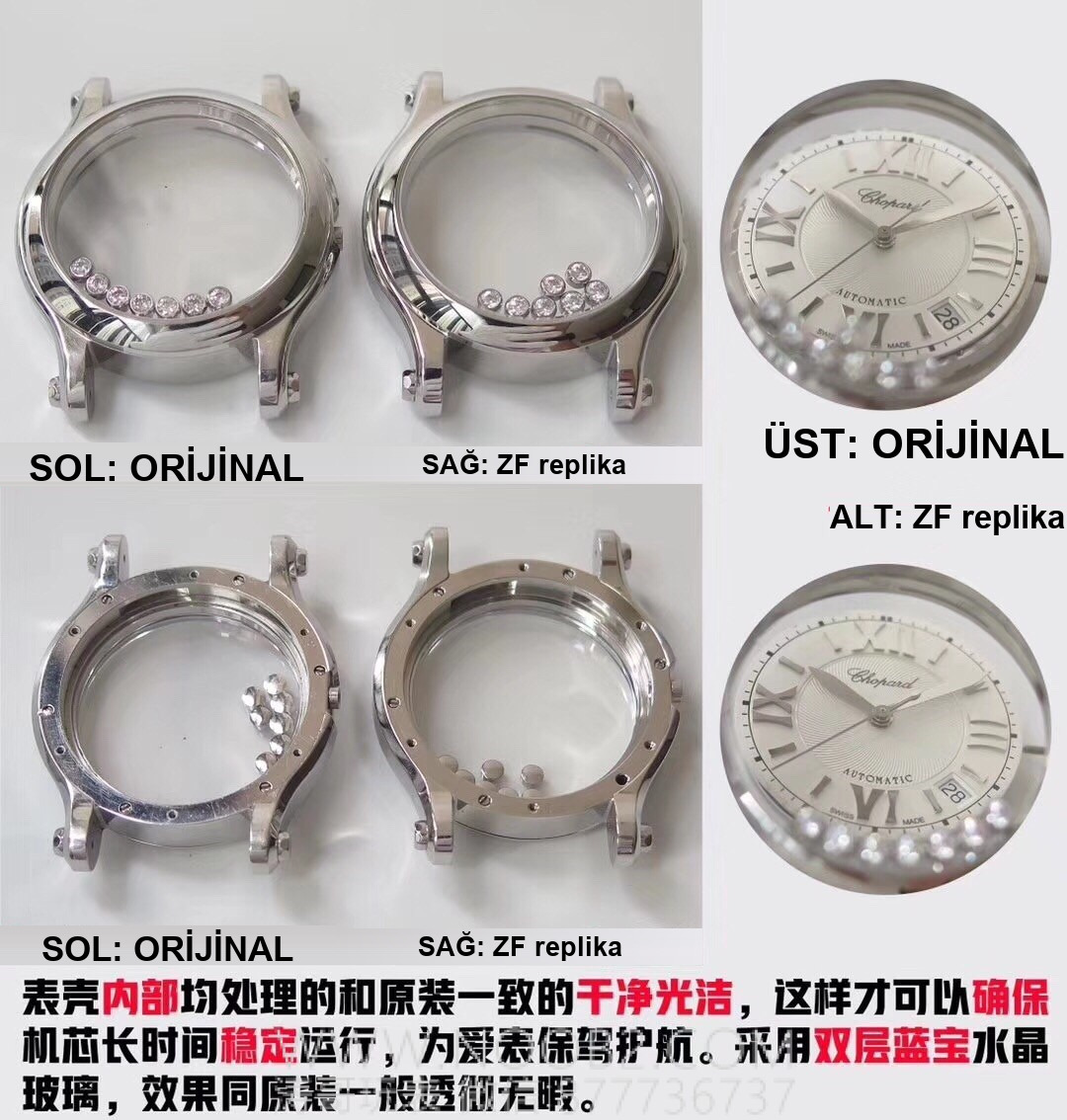 Gerçek-Replika Karşılaştırması: ZF Factory Chopard Happy Diamonds 7 Elmaslı 278559, Sea-Gull 2892 Mekanizmalı 36 mm Otomatik Kadın Kol Saati — Orijinal İncelemesi — 21. fotoğraf