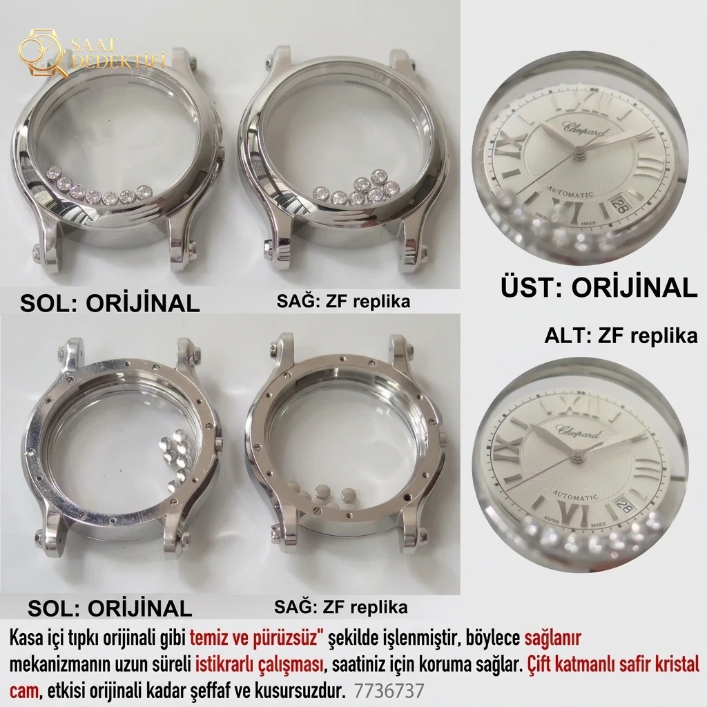 Gerçek-Replika Karşılaştırması: ZF Factory Chopard Happy Diamonds 7 Elmaslı 278559, Sea-Gull 2892 Mekanizmalı 36 mm Otomatik Kadın Kol Saati — Orijinal İncelemesi - Kordon Dokusu ve Dikiş Detayları