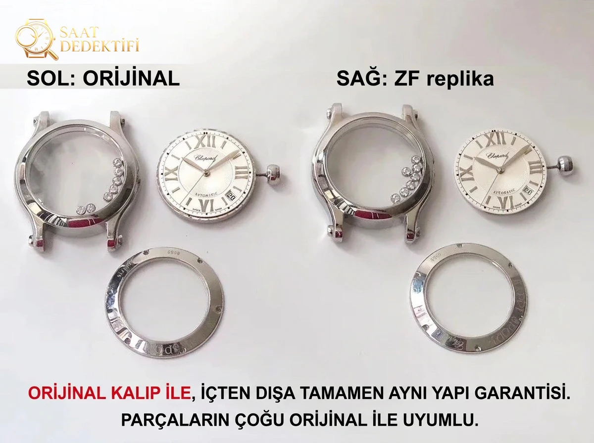 Gerçek-Replika Karşılaştırması: ZF Factory Chopard Happy Diamonds 7 Elmaslı 278559, Sea-Gull 2892 Mekanizmalı 36 mm Otomatik Kadın Kol Saati — Orijinal İncelemesi - Arka Kapak Gravür ve Seri Numarası