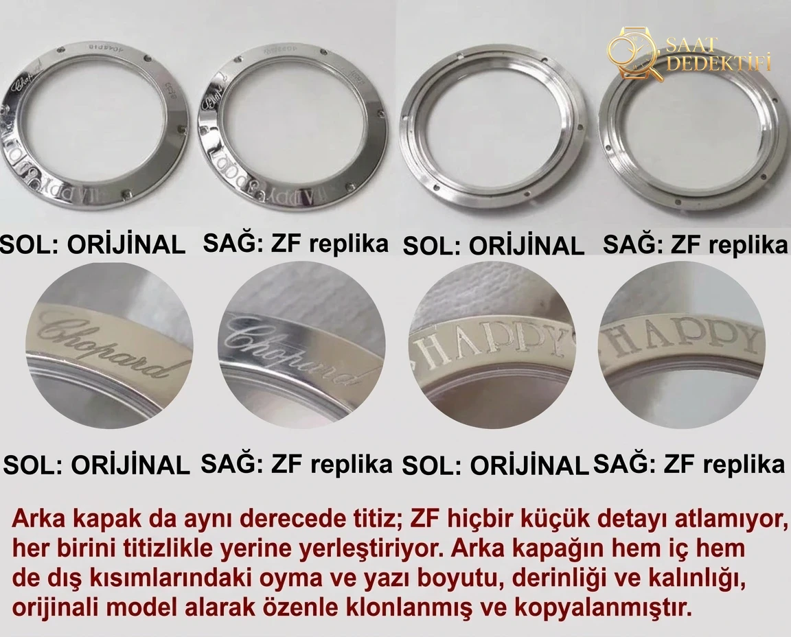 Gerçek-Replika Karşılaştırması: ZF Factory Chopard Happy Diamonds 7 Elmaslı 278559, Sea-Gull 2892 Mekanizmalı 36 mm Otomatik Kadın Kol Saati — Orijinal İncelemesi - Tepe Kilit Mekanizması ve Conta Yapısı
