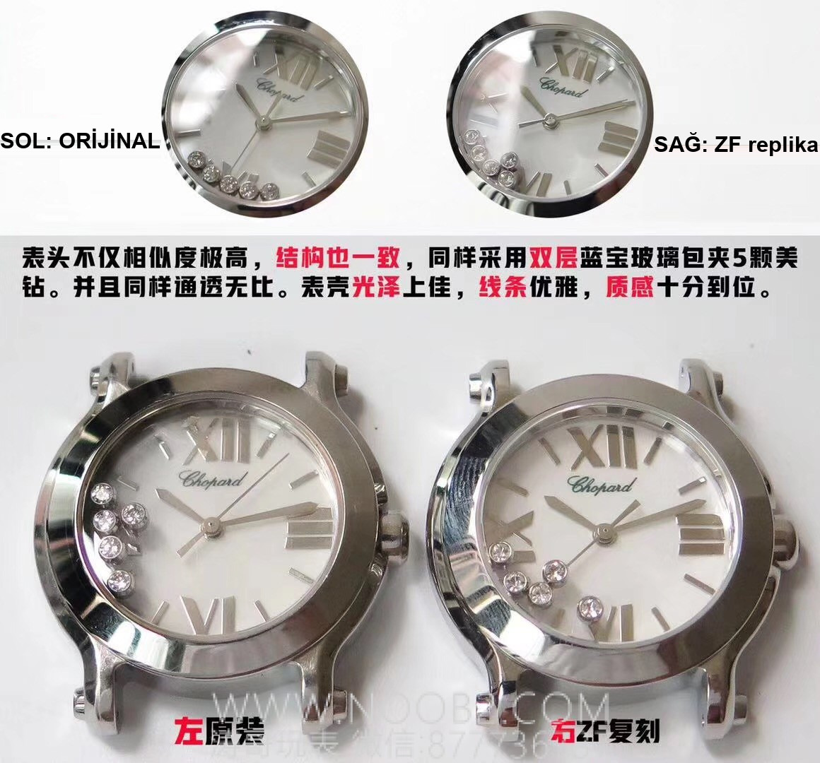 Gerçek-Replika Karşılaştırması: ZF Factory Chopard Happy Diamonds Quartz 278509-3001 Orijinal LUC İsviçre ETA955.112 Mekanizmalı Replika Saat ile Orijinal İnceleme Karşılaştırması — 3. fotoğraf