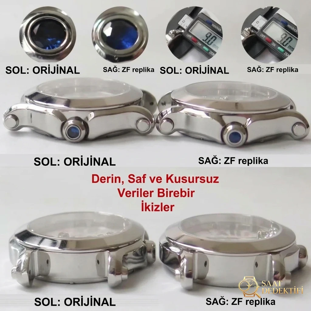 Gerçek-Replika Karşılaştırması: ZF Factory Chopard Happy Diamonds Quartz 278509-3001 Orijinal LUC İsviçre ETA955.112 Mekanizmalı Replika Saat ile Orijinal İnceleme Karşılaştırması - Arka Kapak ve Mekanizma Detayı