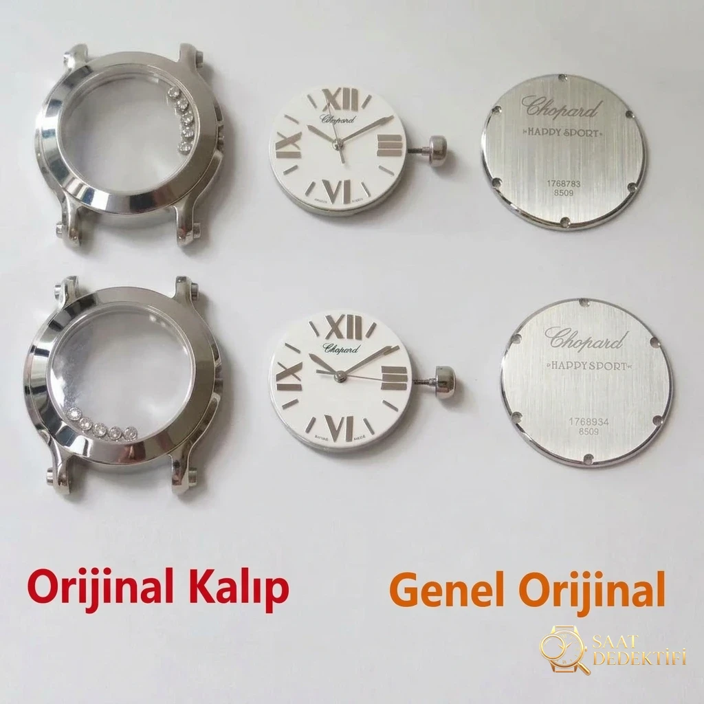 Gerçek-Replika Karşılaştırması: ZF Factory Chopard Happy Diamonds Quartz 278509-3001 Orijinal LUC İsviçre ETA955.112 Mekanizmalı Replika Saat ile Orijinal İnceleme Karşılaştırması - Makro Kadran ve İndeks İşçiliği