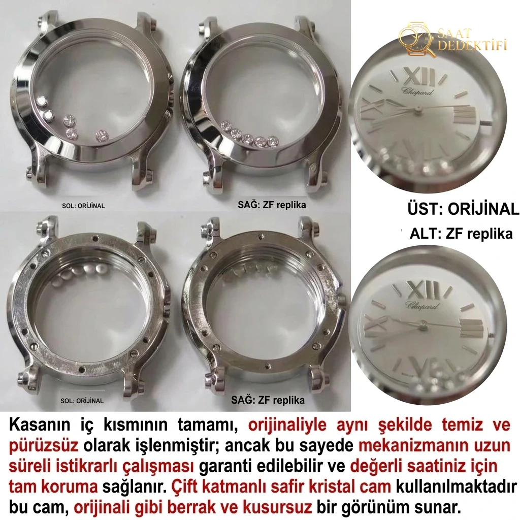 Gerçek-Replika Karşılaştırması: ZF Factory Chopard Happy Diamonds Quartz 278509-3001 Orijinal LUC İsviçre ETA955.112 Mekanizmalı Replika Saat ile Orijinal İnceleme Karşılaştırması - Bilekte Duruş ve Kasa Orantısı