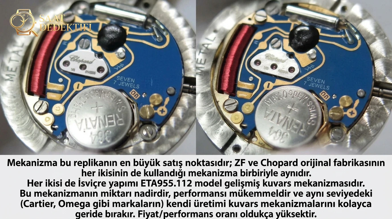 Gerçek-Replika Karşılaştırması: ZF Factory Chopard Happy Diamonds Quartz 278509-3001 Orijinal LUC İsviçre ETA955.112 Mekanizmalı Replika Saat ile Orijinal İnceleme Karşılaştırması - Fosfor ve Super-LumiNova Gece Görünümü