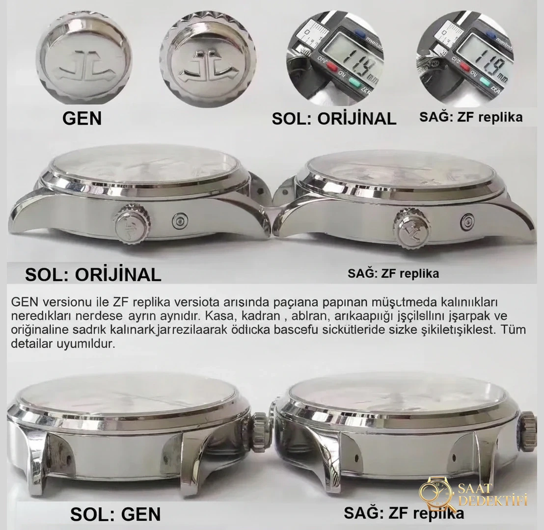 Gerçek-replika karşılaştırması: ZF Factory Jaeger-LeCoultre Master Geographic Q1428421 replika saatin orijinalle karşılaştırmalı incelemesi - Arka Kapak ve Mekanizma Detayı