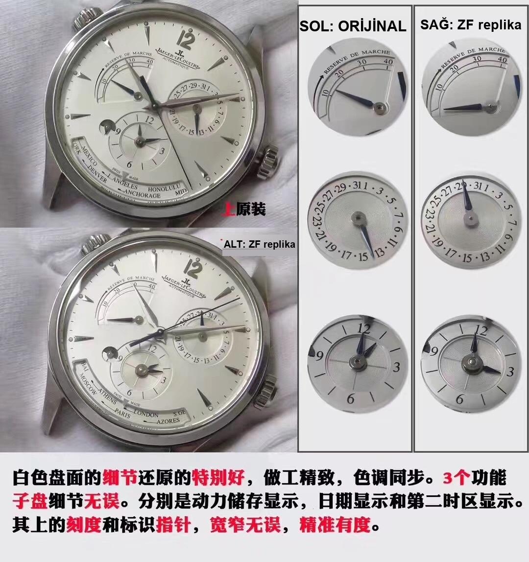 Gerçek-replika karşılaştırması: ZF Factory Jaeger-LeCoultre Master Geographic Q1428421 replika saatin orijinalle karşılaştırmalı incelemesi — 5. fotoğraf