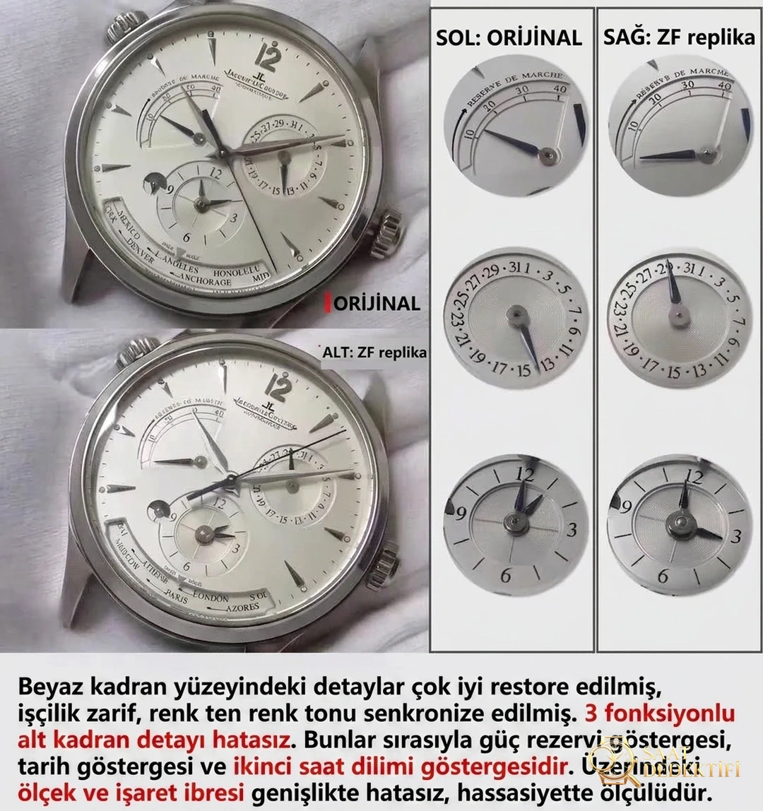 Gerçek-replika karşılaştırması: ZF Factory Jaeger-LeCoultre Master Geographic Q1428421 replika saatin orijinalle karşılaştırmalı incelemesi - Bilezik, Toka ve Klips Mekanizması