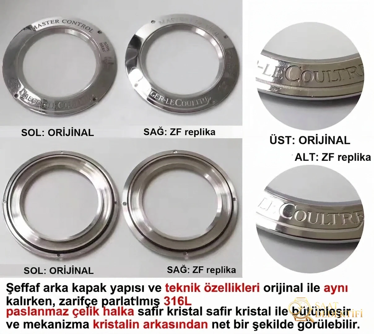 Gerçek-replika karşılaştırması: ZF Factory Jaeger-LeCoultre Master Geographic Q1428421 replika saatin orijinalle karşılaştırmalı incelemesi - Makro Kadran ve İndeks İşçiliği