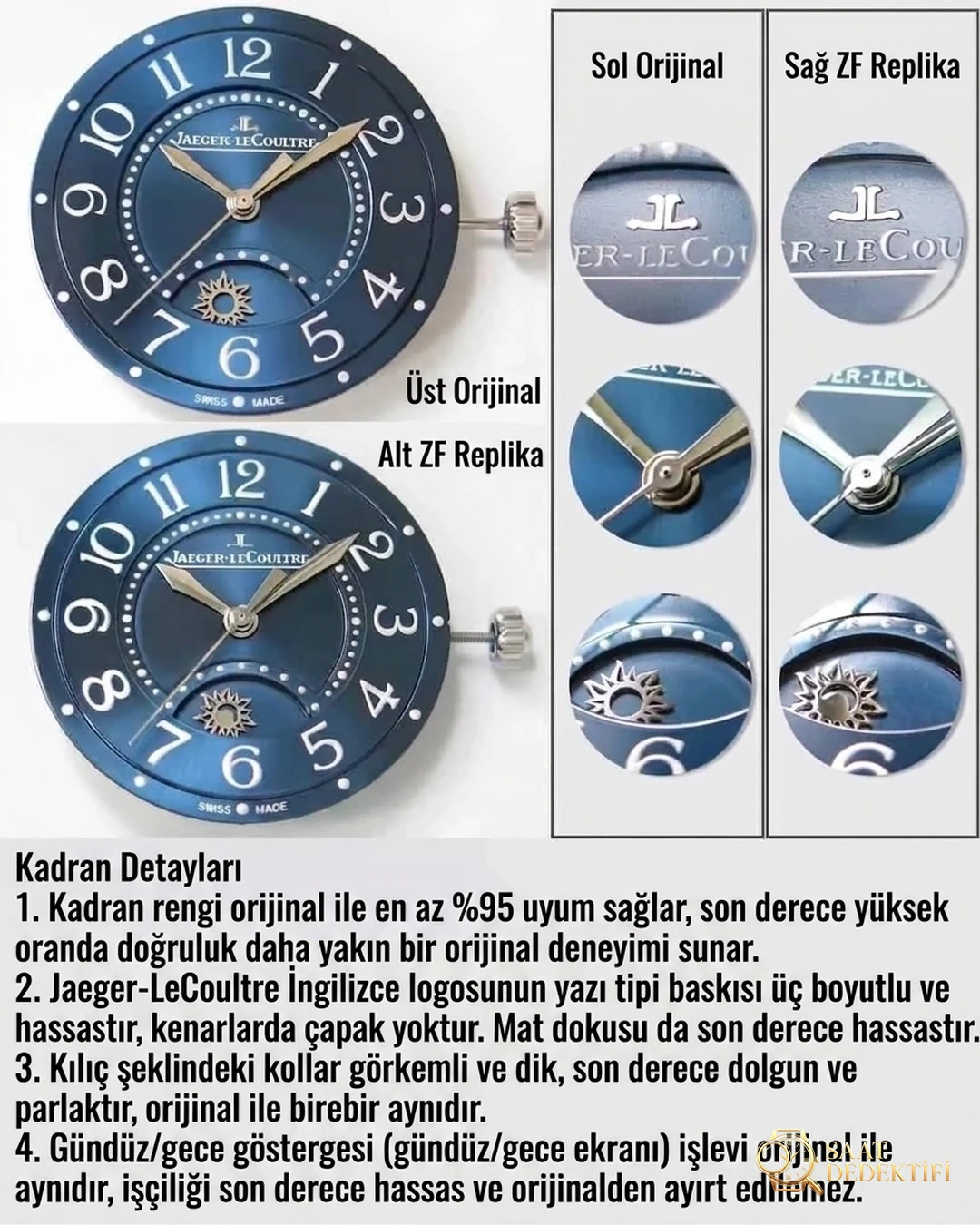 Gerçek-replika karşılaştırması: ZF Factory Jaeger-LeCoultre Rendez-Vous serisi 3468480 kadın mavi kadranlı replika saatin orijinalle karşılaştırmalı incelemesi - Arka Kapak ve Mekanizma Detayı