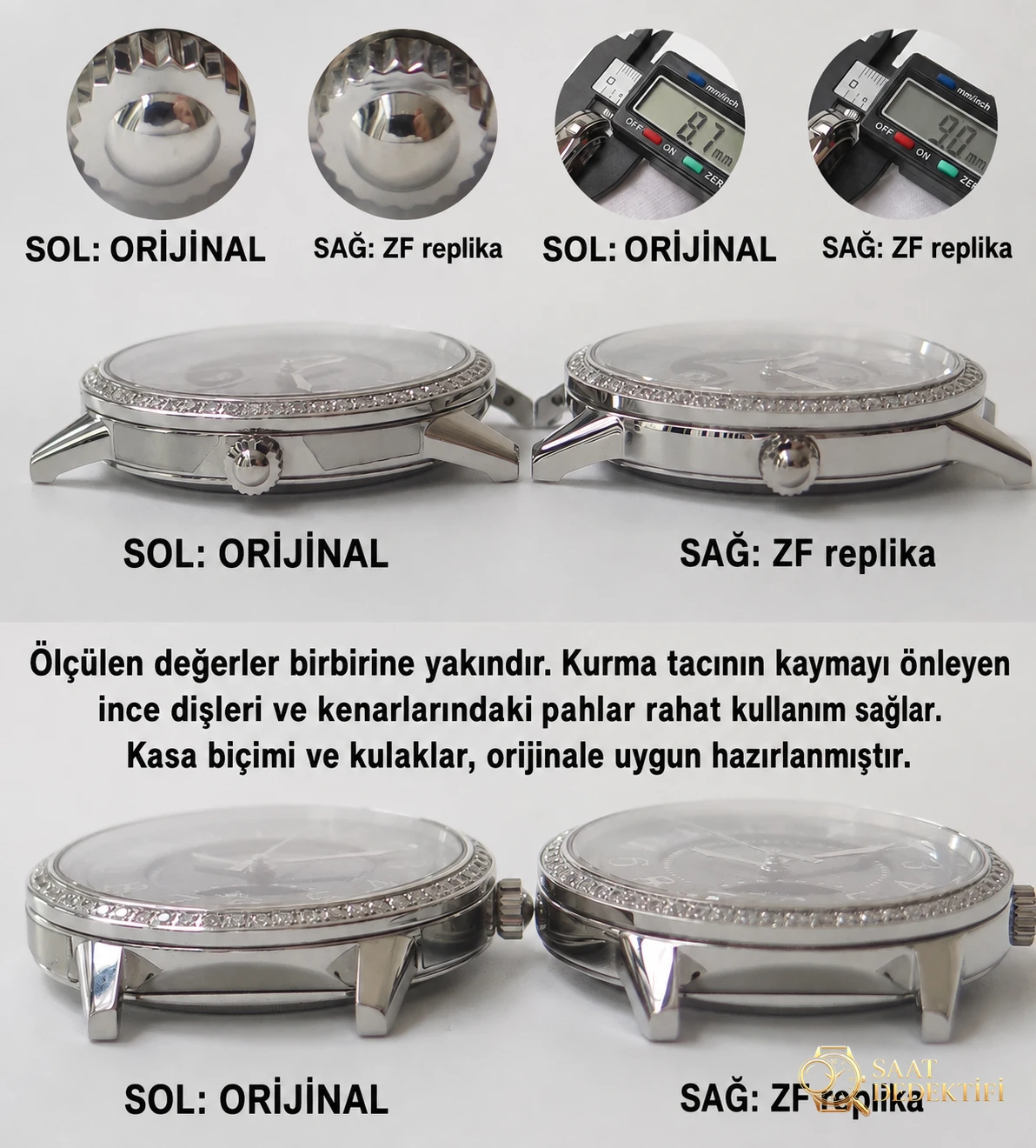 Gerçek-replika karşılaştırması: ZF Factory Jaeger-LeCoultre Rendez-Vous serisi 3468480 kadın mavi kadranlı replika saatin orijinalle karşılaştırmalı incelemesi - Bilezik, Toka ve Klips Mekanizması