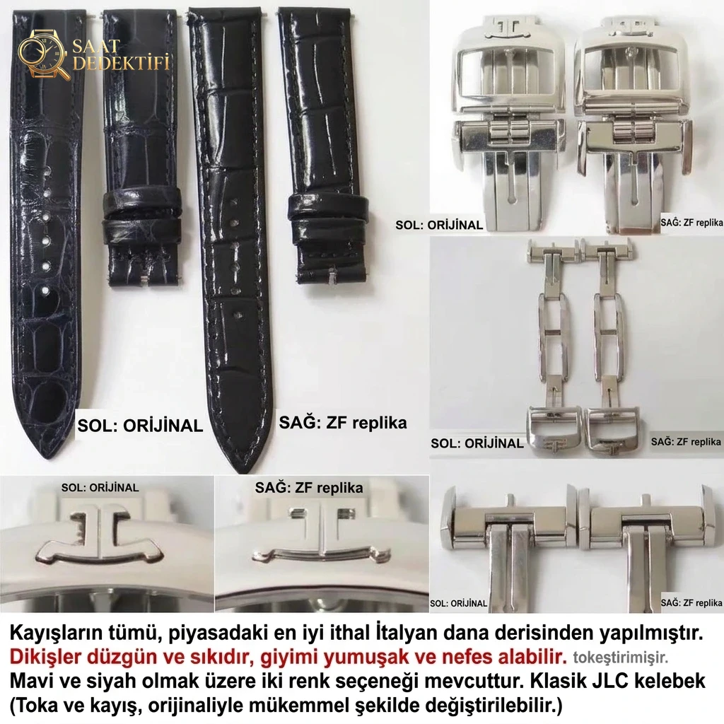 Gerçek-replika karşılaştırması: ZF Factory Jaeger-LeCoultre Rendez-Vous serisi 3468480 kadın mavi kadranlı replika saatin orijinalle karşılaştırmalı incelemesi - Fosfor ve Super-LumiNova Gece Görünümü