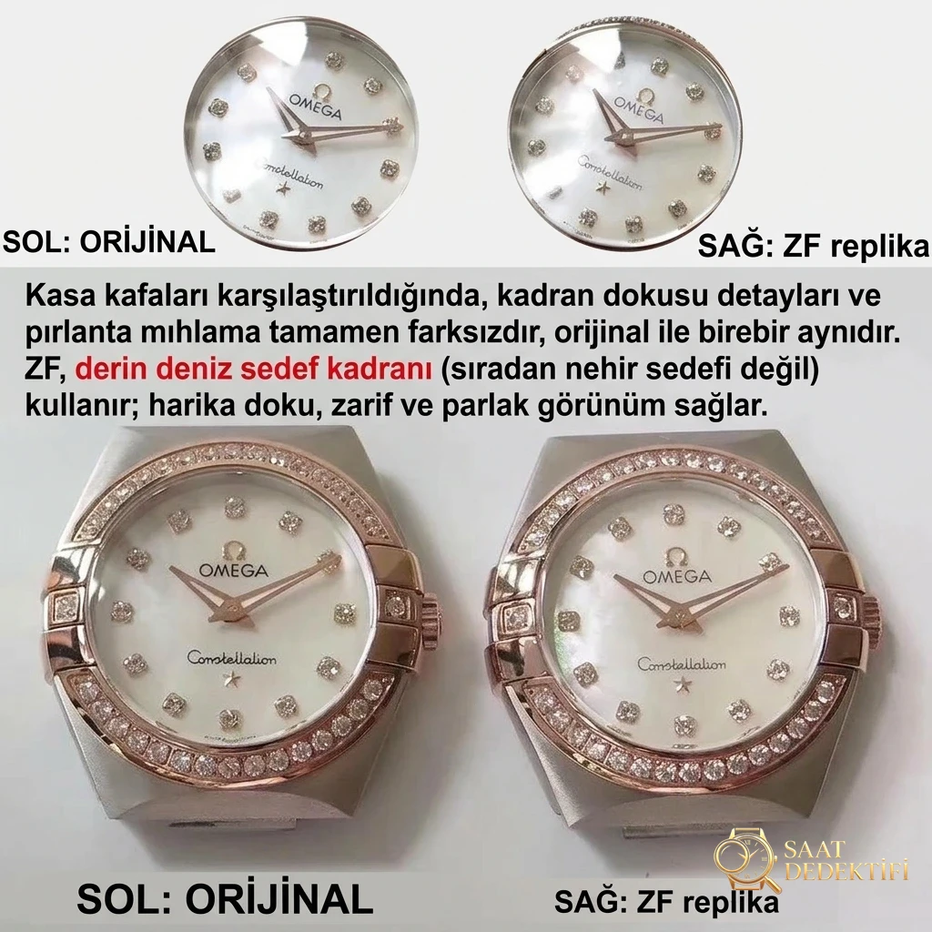 Comparaison avec une réplique réelle : examen de la montre à quartz pour femme Omega Constellation de ZF Factory avec l'original - Couverture arrière et détails du mécanisme