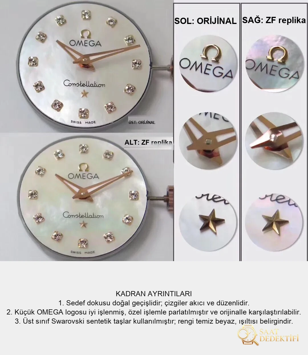 Réel ou réplique : examen de la montre à quartz pour femme Omega Constellation de ZF Factory avec original – Fabrication du cadran et de l'index macro