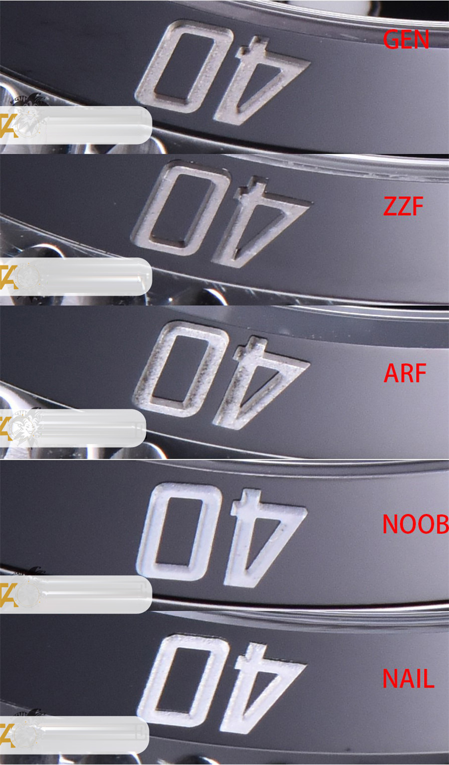Gerçek-replika karşılaştırması: ZZ Factory AR Factory NAIL ve N Factory Rolex siyah su hayaleti replika saatiyle orijinalin en detaylı görselli incelemesi — 6. fotoğraf