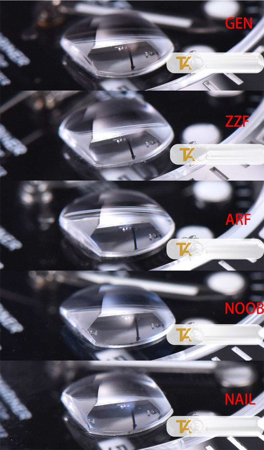 Gerçek-replika karşılaştırması: ZZ Factory AR Factory NAIL ve N Factory Rolex siyah su hayaleti replika saatiyle orijinalin en detaylı görselli incelemesi — 9. fotoğraf