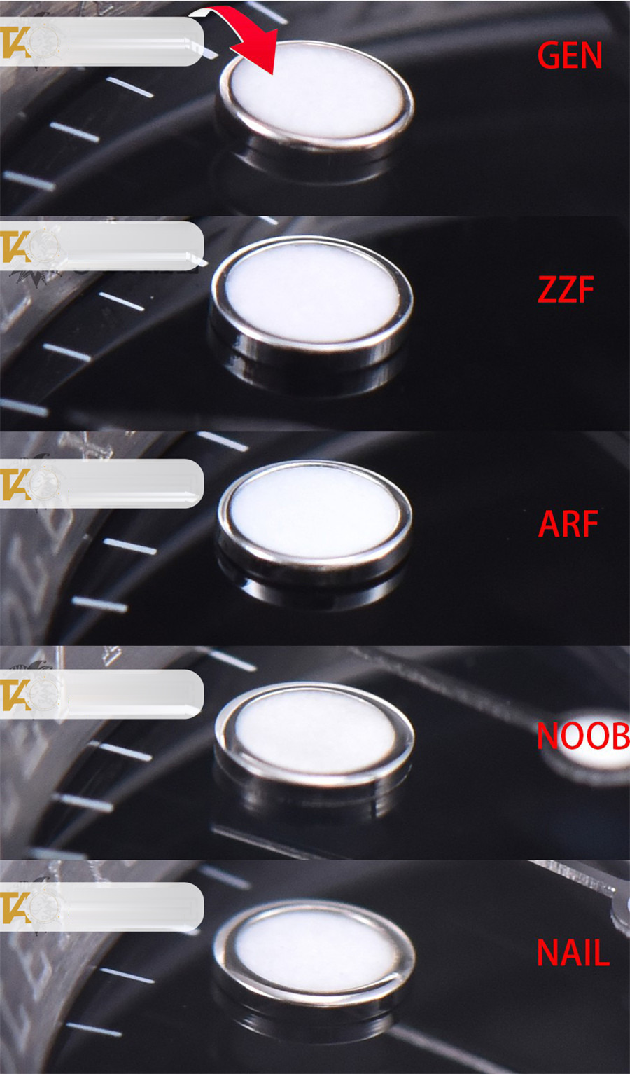 Gerçek-replika karşılaştırması: ZZ Factory AR Factory NAIL ve N Factory Rolex siyah su hayaleti replika saatiyle orijinalin en detaylı görselli incelemesi — 12. fotoğraf