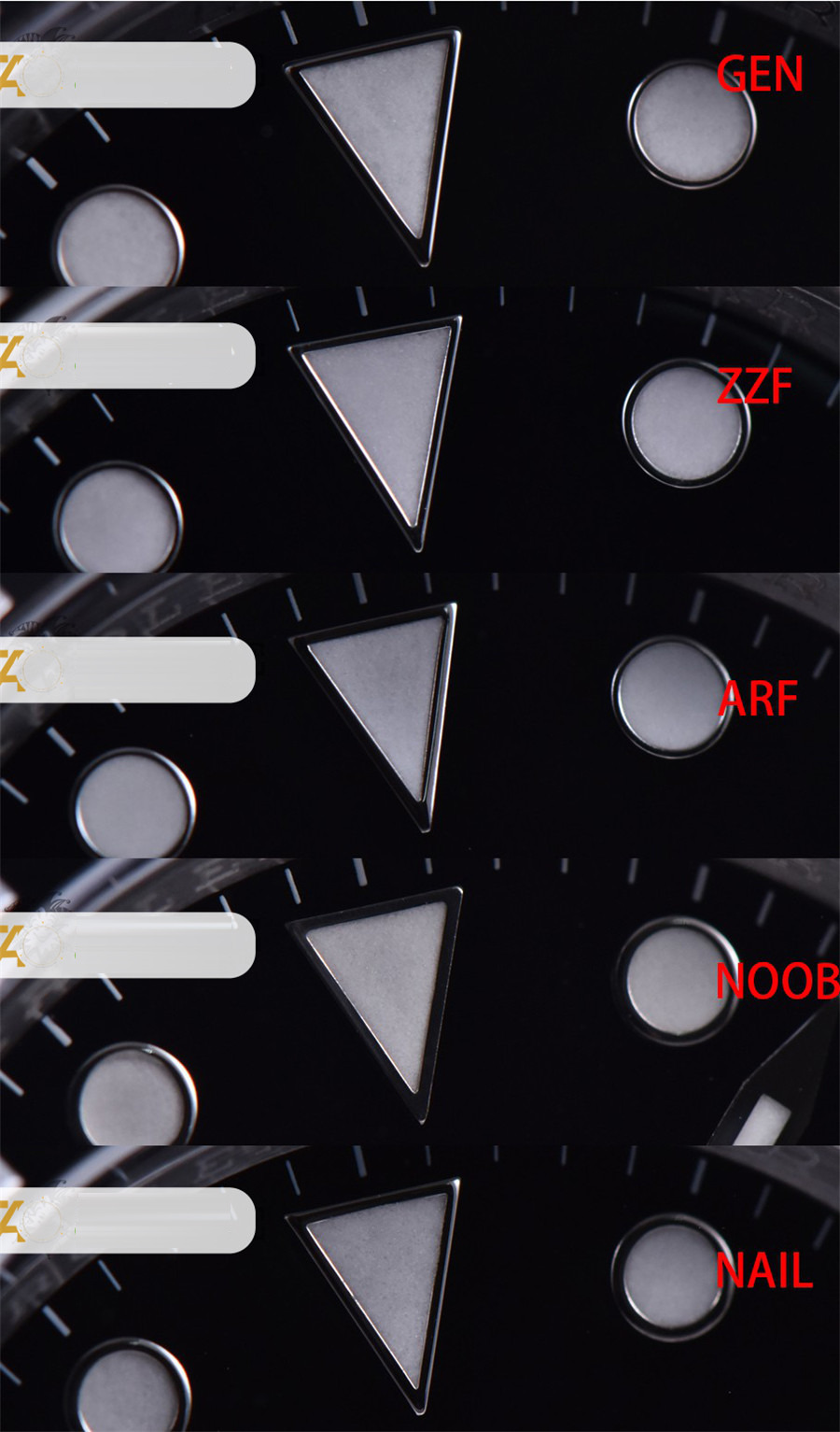 Gerçek-replika karşılaştırması: ZZ Factory AR Factory NAIL ve N Factory Rolex siyah su hayaleti replika saatiyle orijinalin en detaylı görselli incelemesi — 14. fotoğraf