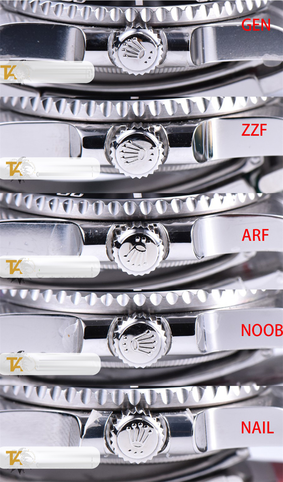 Gerçek-replika karşılaştırması: ZZ Factory AR Factory NAIL ve N Factory Rolex siyah su hayaleti replika saatiyle orijinalin en detaylı görselli incelemesi — 18. fotoğraf