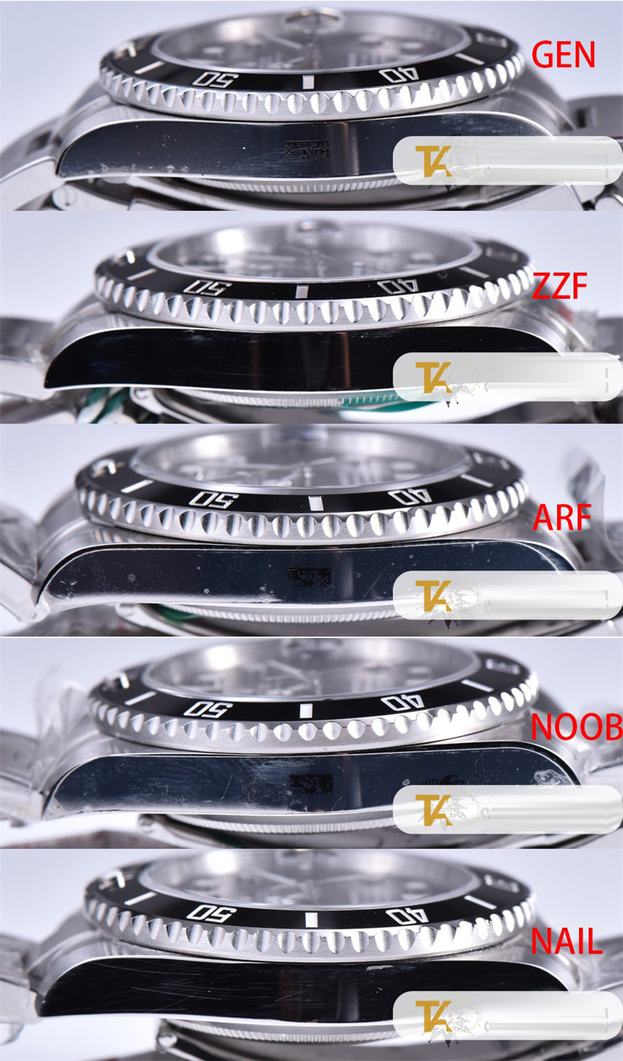Gerçek-replika karşılaştırması: ZZ Factory AR Factory NAIL ve N Factory Rolex siyah su hayaleti replika saatiyle orijinalin en detaylı görselli incelemesi — 19. fotoğraf