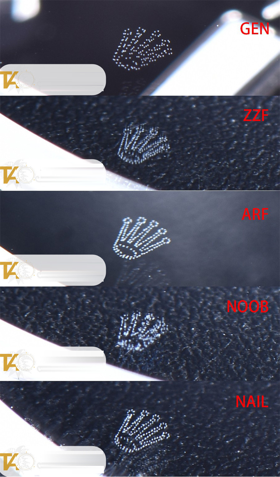 Gerçek-replika karşılaştırması: ZZ Factory AR Factory NAIL ve N Factory Rolex siyah su hayaleti replika saatiyle orijinalin en detaylı görselli incelemesi — 23. fotoğraf