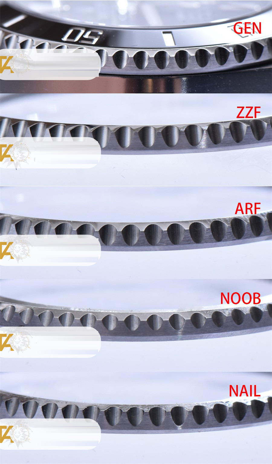 Gerçek-replika karşılaştırması: ZZ Factory AR Factory NAIL ve N Factory Rolex siyah su hayaleti replika saatiyle orijinalin en detaylı görselli incelemesi — 31. fotoğraf