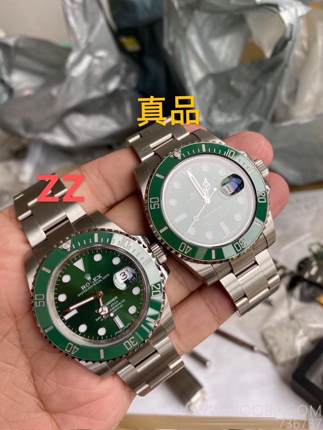 Gerçek-Replika Karşılaştırması: ZZ Factory V2S Rolex Yeşil Su Hayaleti + Clean Yeşil Bezel + Dolu Merkez Mili + İşlenmiş Çubuk İşaretler + Üç Boyutlu Akrep ve Yelkovan, Yükseltilmiş Sürümün Gerçek Çekimleri — 3. fotoğraf