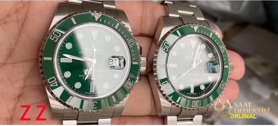 Gerçek-Replika Karşılaştırması: ZZ Factory V2S Rolex Yeşil Su Hayaleti + Clean Yeşil Bezel + Dolu Merkez Mili + İşlenmiş Çubuk İşaretler + Üç Boyutlu Akrep ve Yelkovan, Yükseltilmiş Sürümün Gerçek Çekimleri - Klips Kilidi ve Lazer Damgalar