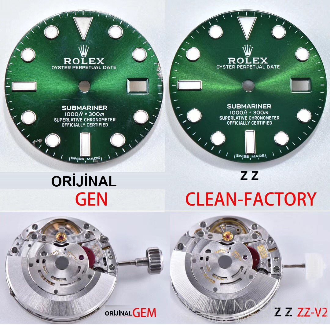 Gerçek-Replika Karşılaştırması: ZZ Factory V2S Rolex Yeşil Su Hayaleti + Clean Yeşil Bezel + Dolu Merkez Mili + İşlenmiş Çubuk İşaretler + Üç Boyutlu Akrep ve Yelkovan, Yükseltilmiş Sürümün Gerçek Çekimleri — 10. fotoğraf