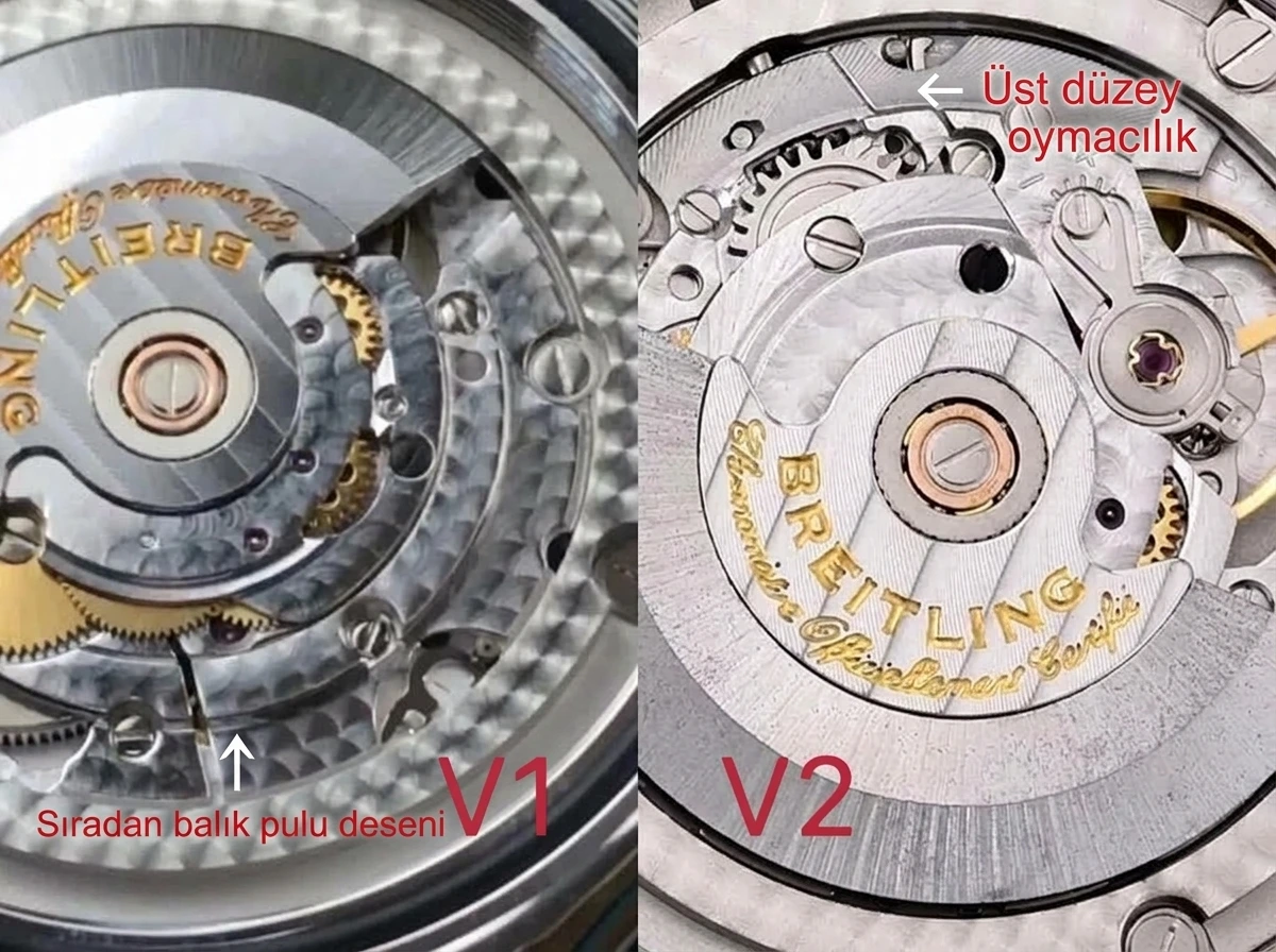 GF Factory V2 Breitling Avenger II GMT A3239011 güncellenmiş versiyon replika saat ile orijinal karşılaştırmalı inceleme - Kadran Güneş Işını (Sunburst) Efekti