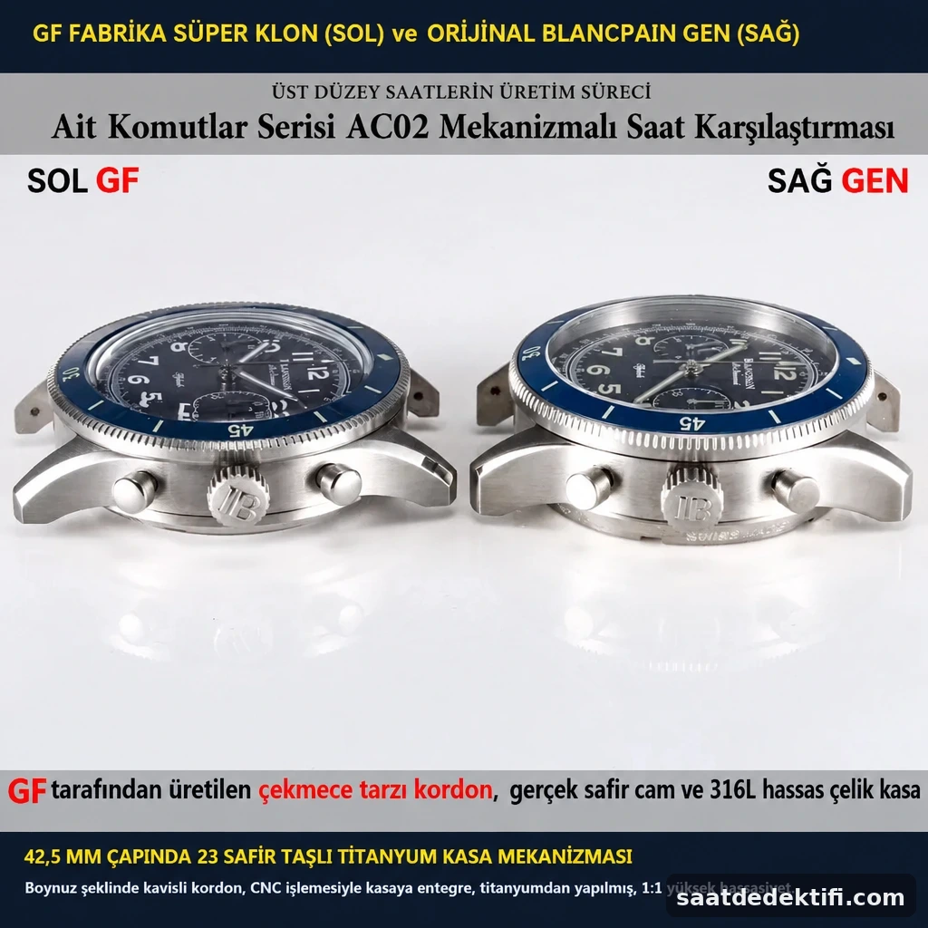 GF Factory Blancpain Air Command ile orijinal modelin kasa ve ön yüz karşılaştırması