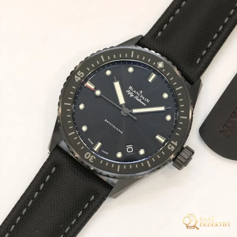 GF Factory Blancpain Fifty Fathoms 5000-0130-B52A Kol Saati (Seramik Kasa) - Kadran Detayı ve Bezel İşçiliği