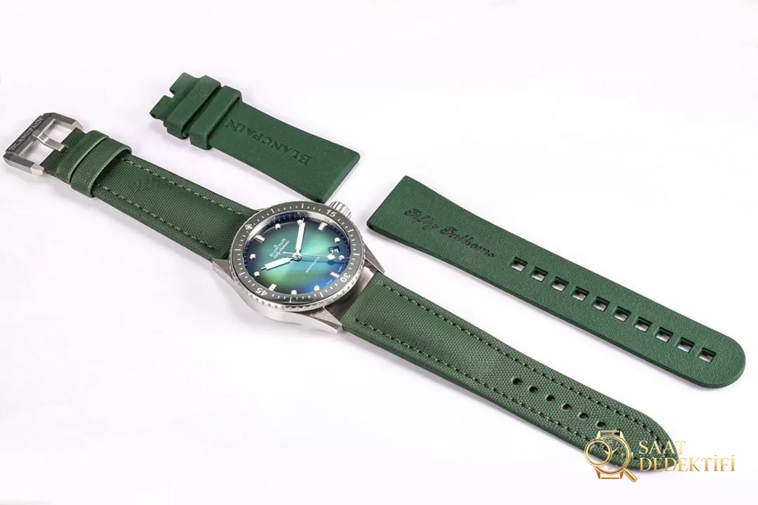 GF Factory Blancpain Fifty Fathoms 5000 Aurora Green çelik kasa limitli üretim incelemesi - Fosfor ve Super-LumiNova Gece Görünümü