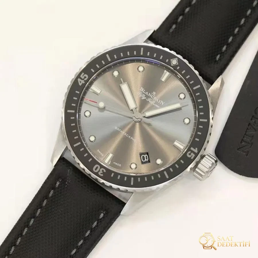 GF Factory Blancpain Fifty Fathoms 5000 saten fırçalanmış çelik kasa versiyonu incelemesi - Kadran Detayı ve Bezel İşçiliği