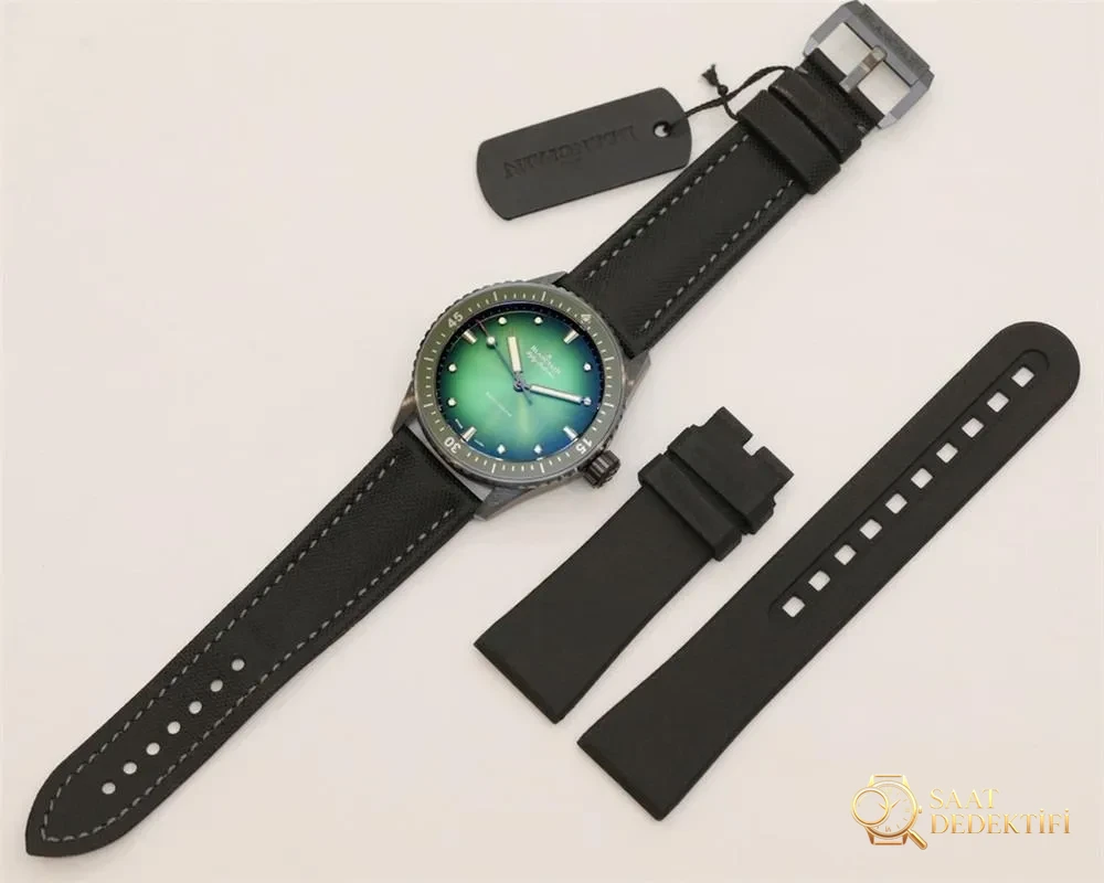 GF Factory Blancpain Fifty Fathoms 5005 Yeşil Kadranlı Great Hammerhead Seramik Kol Saati - Fosfor ve Super-LumiNova Gece Görünümü