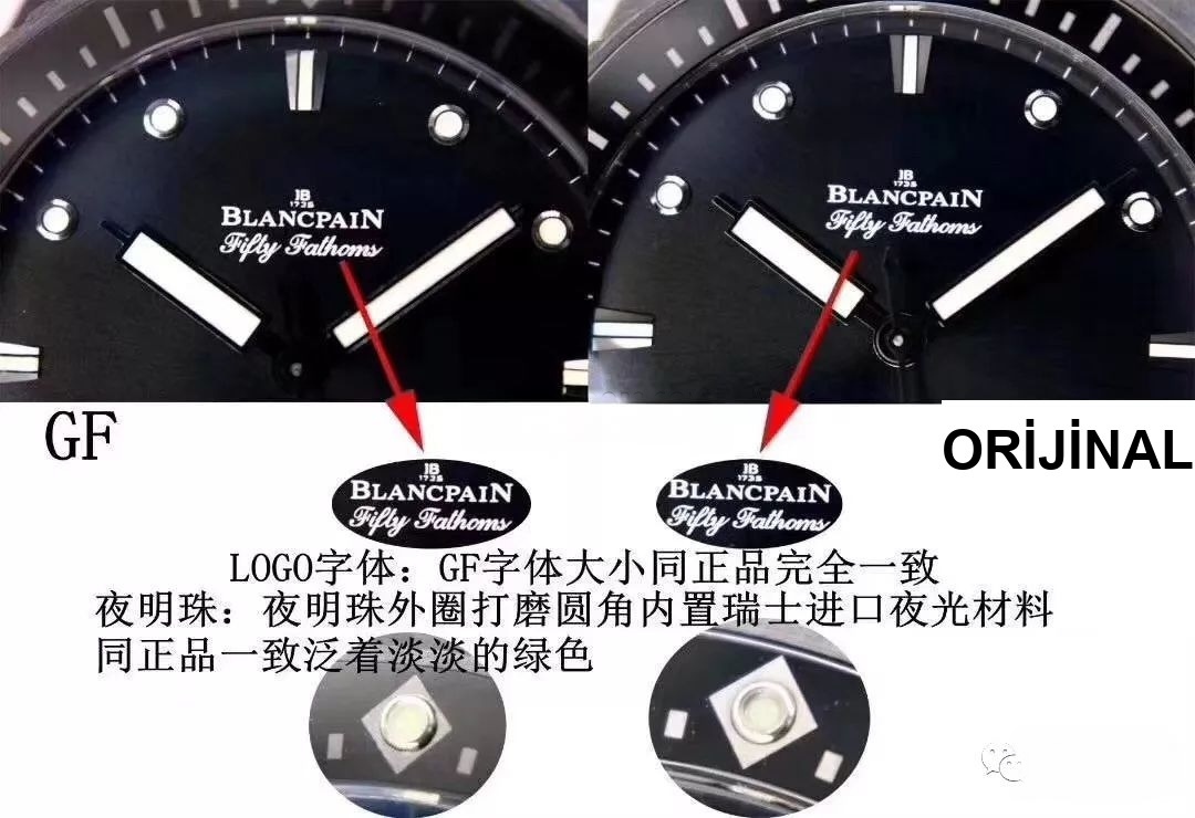 GF Factory Blancpain Fifty Fathoms seramik kasa 5000 serisi 43.6 mm replika saat orijinal karşılaştırmalı incelemesi — 4. fotoğraf