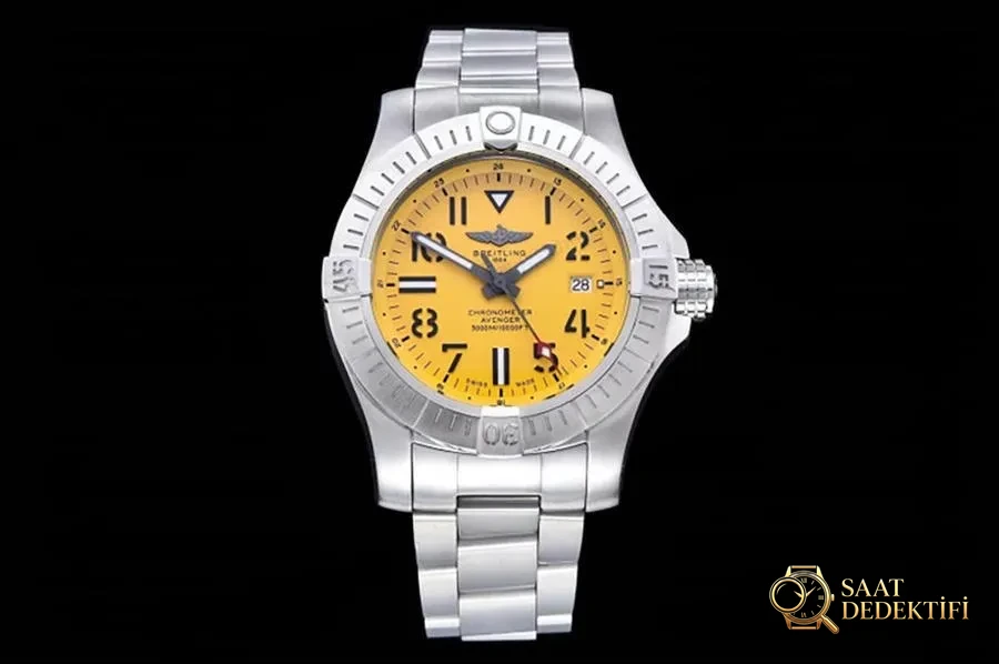 GF Factory Breitling Avenger Seawolf serisi (sarı kadranlı) saat incelemesi - Kadran Detayı ve Bezel İşçiliği