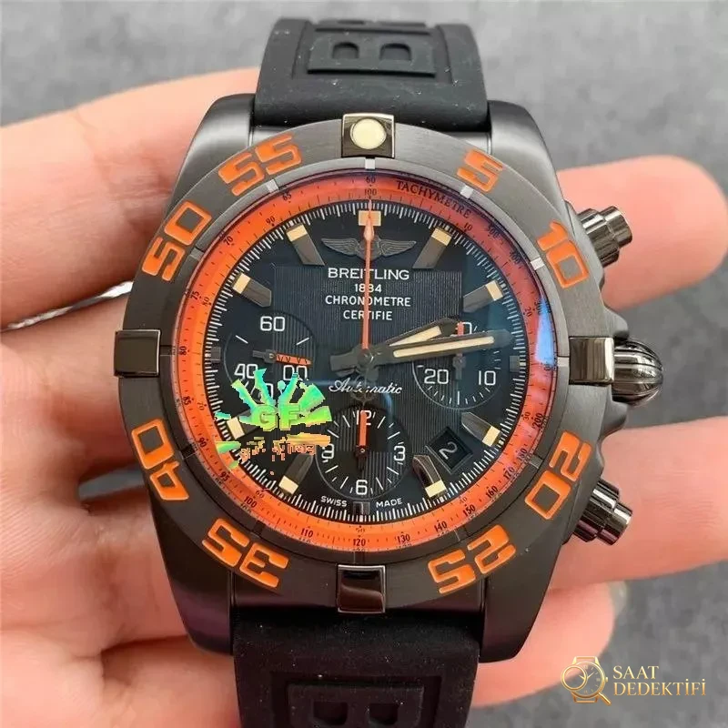 GF Factory Breitling Chronomat 44 Raven turuncu bezelli kronograf replika saatinin işçiliği nasıl? Almaya değer mi? - Kasa Profili ve Kurma Kolu İncelemesi