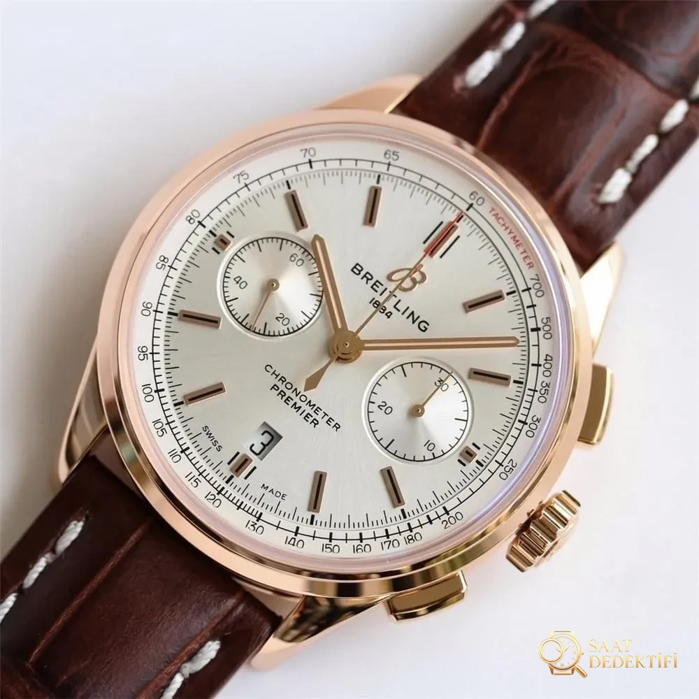 GF Factory Breitling Premier B01 Kırmızı Altın Kronograf Kol Saati (Daniel Wu ile aynı model) BR0118371G1P1 - Kadran Detayı ve Bezel İşçiliği
