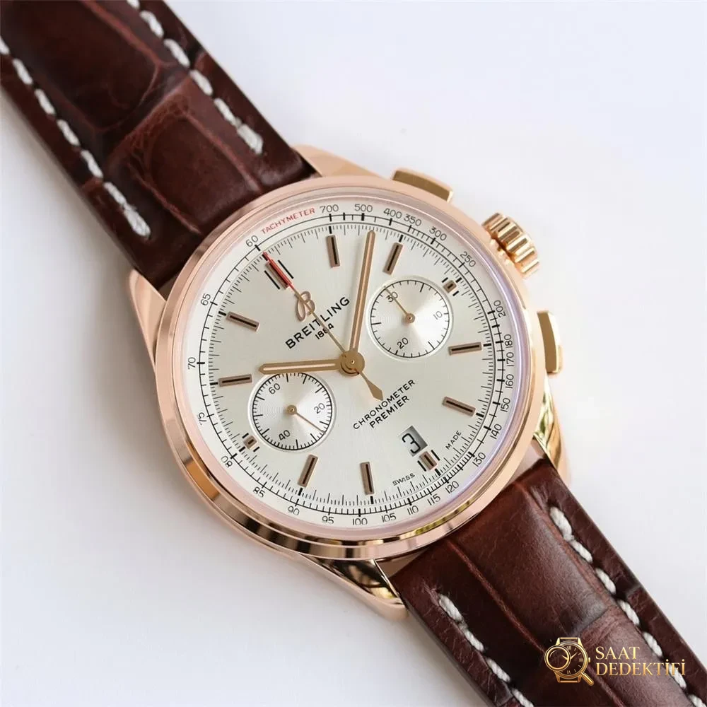 GF Factory Breitling Premier B01 Kırmızı Altın Kronograf Kol Saati (Daniel Wu ile aynı model) BR0118371G1P1 - Kasa Profili ve Kurma Kolu İncelemesi