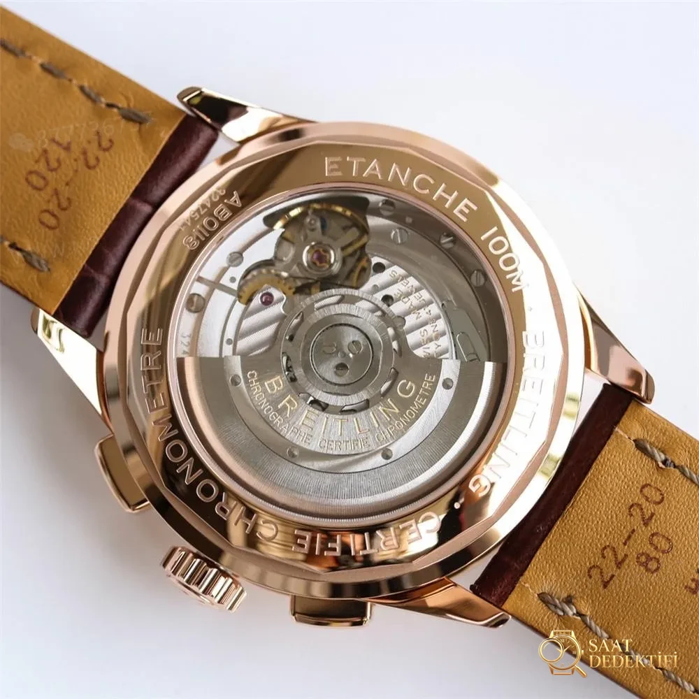 GF Factory Breitling Premier B01 Kırmızı Altın Kronograf Kol Saati (Daniel Wu ile aynı model) BR0118371G1P1 - Makro Kadran ve İndeks İşçiliği