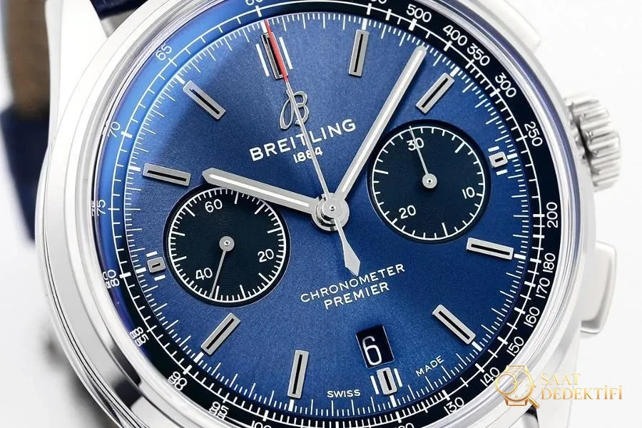 GF Factory Breitling Premier B01 serisi (mavi kadran) saat incelemesi - Kasa Profili ve Kurma Kolu İncelemesi