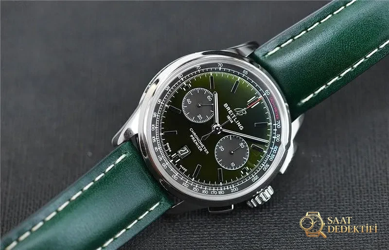 GF Factory Breitling Premier B01 yarış (yeşil kadran) saat incelemesi - Kadran Detayı ve Bezel İşçiliği