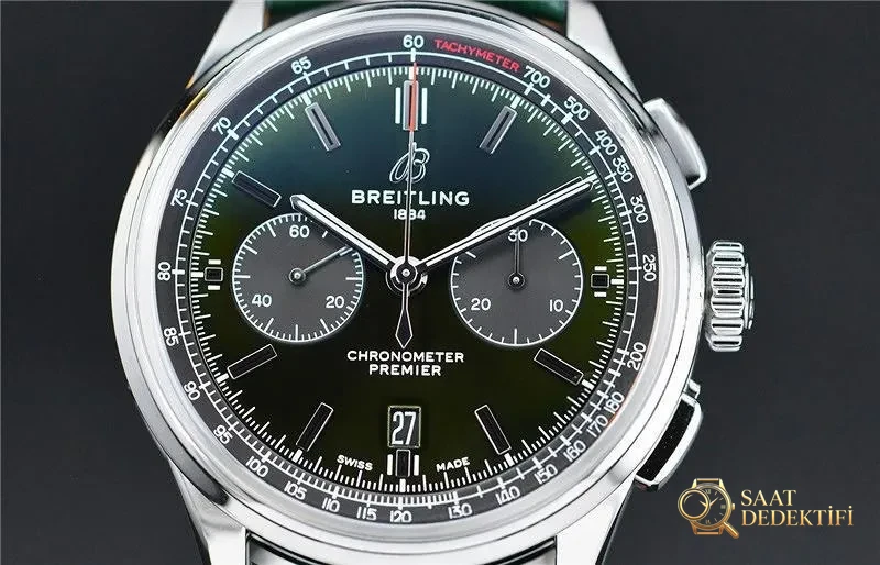 GF Factory Breitling Premier B01 yarış (yeşil kadran) saat incelemesi - Kasa Profili ve Kurma Kolu İncelemesi