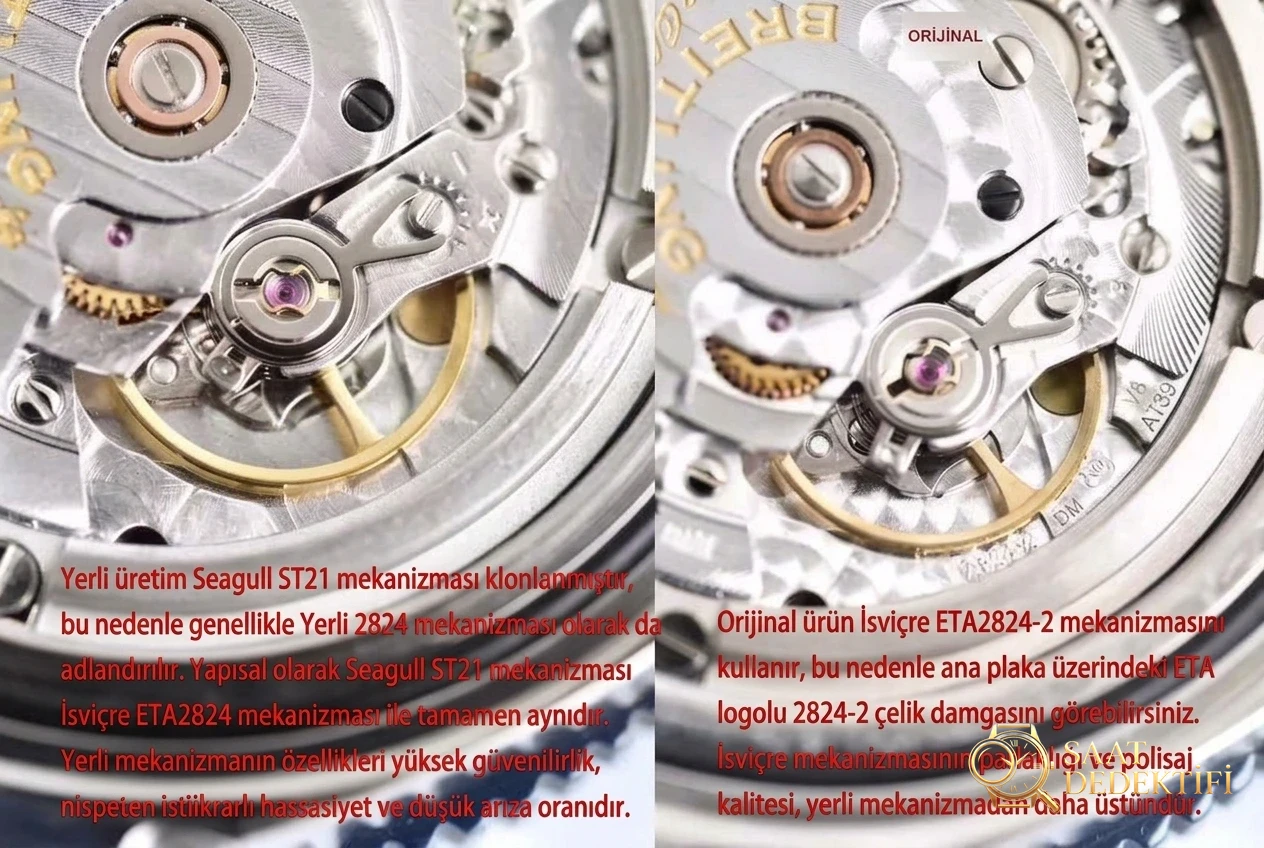 GF Factory Breitling Superocean 2. Nesil 44 mm 2824 mekanizmalı saat söküm ve orijinal karşılaştırmalı inceleme - Arka Kapak Gravür ve Seri Numarası