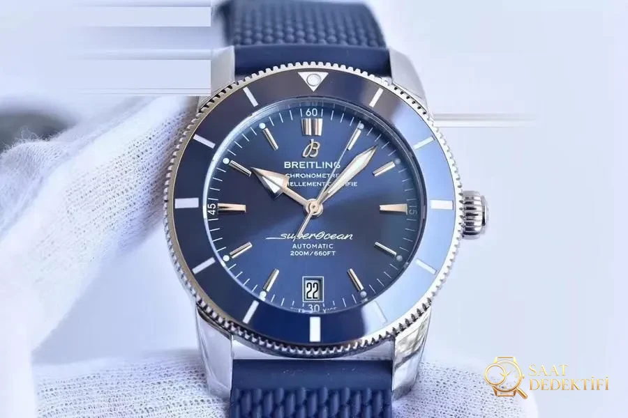 GF Factory Breitling Superocean Heritage II Serisi (Mavi Kadran) Kol Saati - Kadran Detayı ve Bezel İşçiliği