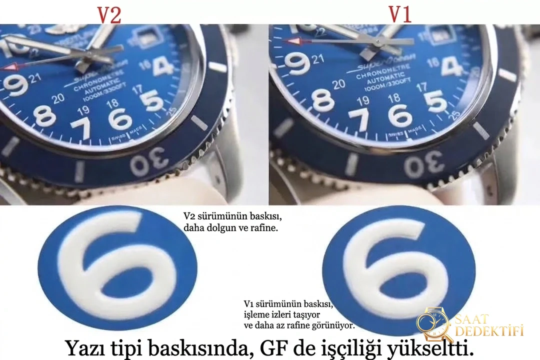GF Factory Breitling Superocean II 44 mm V2 replika saat karşılaştırmalı incelemesi - Yükseltilmiş versiyon nasıl? - Makro Kadran ve İndeks İşçiliği