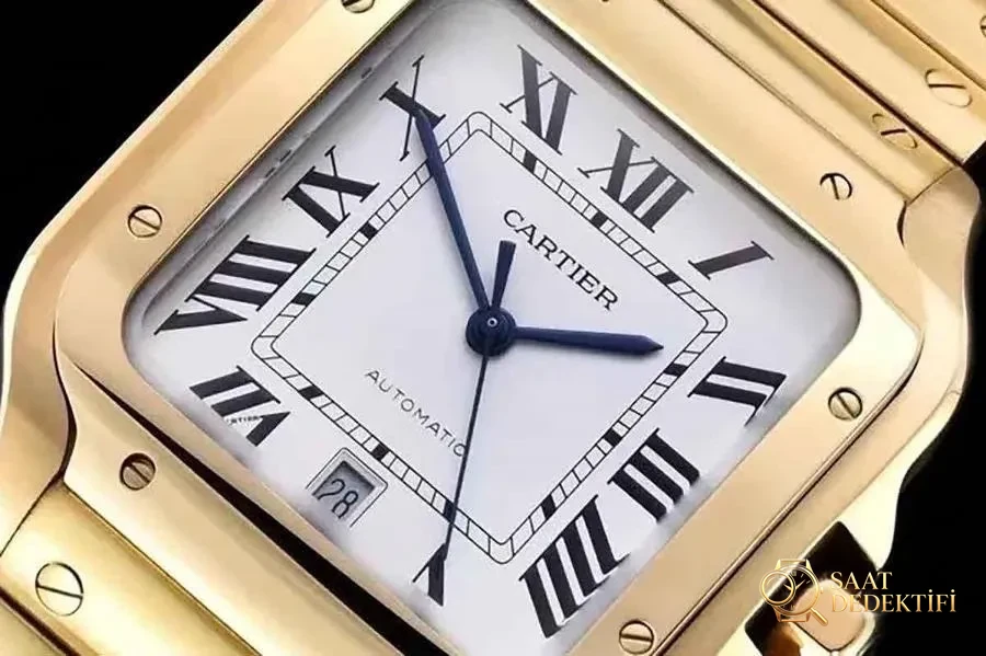 GF Factory Cartier Santos altın kaplama model saat incelemesi - Kasa Profili ve Kurma Kolu İncelemesi