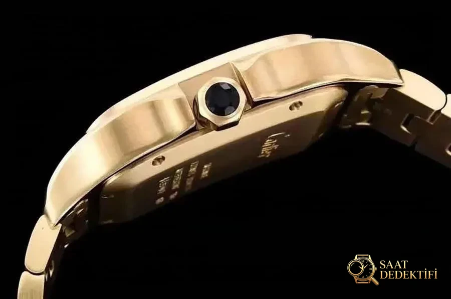 GF Factory Cartier Santos altın kaplama model saat incelemesi - Arka Kapak ve Mekanizma Detayı
