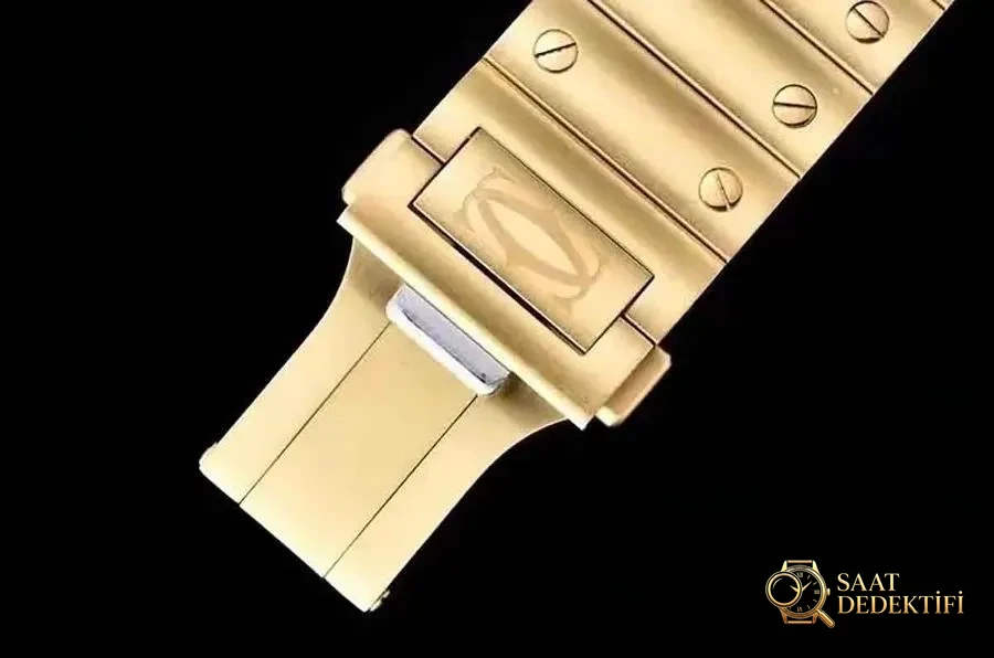 GF Factory Cartier Santos altın kaplama model saat incelemesi - Klips Kilidi ve Lazer Damgalar